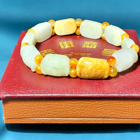 Vintage Jade carved stretching beads bracelet Lao Jie Trade size, size 8-9" - Picture 6 of 9